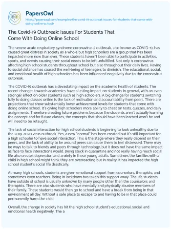 Essay on The Covid-19 Outbreak: Issues for Students that Come with doing Online School