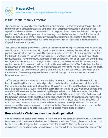 Essay on Is the Death Penalty Effective