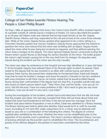 Essay on College of San Mateo Juvenile Fitness Hearing the People V. Edsel Phillip Bryant