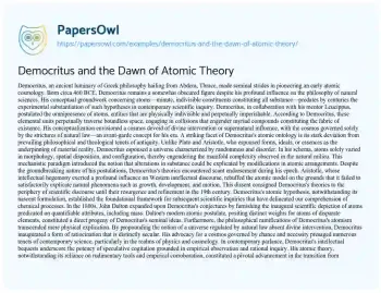 Essay on Democritus and the Dawn of Atomic Theory