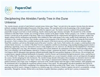 Essay on Deciphering the Atreides Family Tree in the Dune Universe