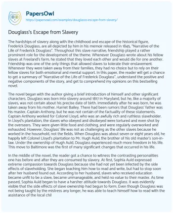 Essay on Douglass’s Escape from Slavery