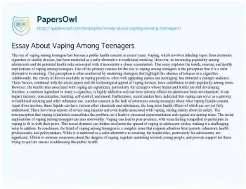 Essay on Essay about Vaping Among Teenagers