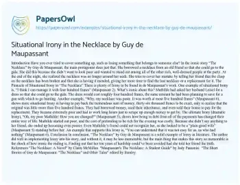 Essay on Situational Irony in the Necklace by Guy De Maupassant