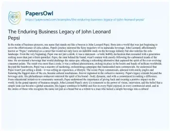 Essay on The Enduring Business Legacy of John Leonard Pepsi