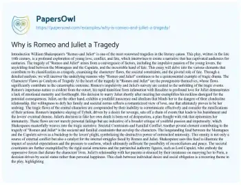 Essay on Why is Romeo and Juliet a Tragedy