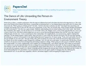 Essay on The Dance of Life: Unraveling the Person-in-Environment Theory