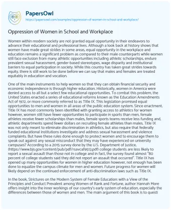 Essay on Oppression of Women in School and Workplace