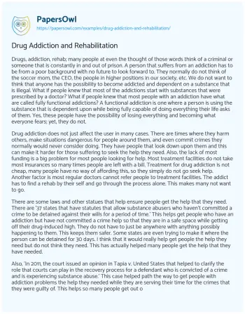 Essay on Drug Addiction and Rehabilitation