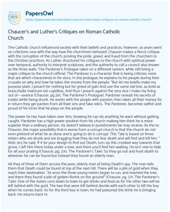 Essay on Chaucer’s and Luther’s Critiques on Roman Catholic Church