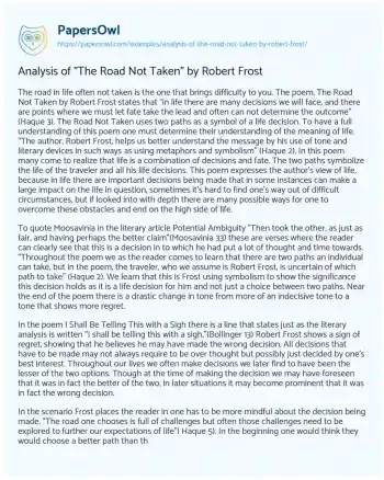 Essay on Analysis of “The Road not Taken” by Robert Frost