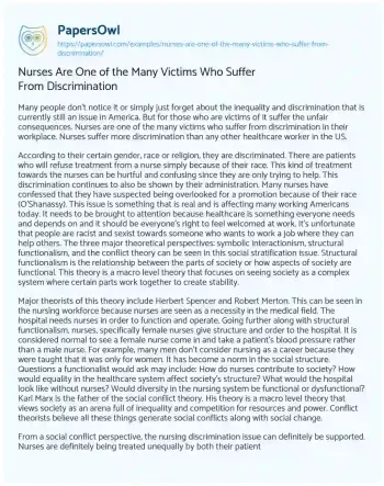 Essay on Nurses are One of the Many Victims who Suffer from Discrimination