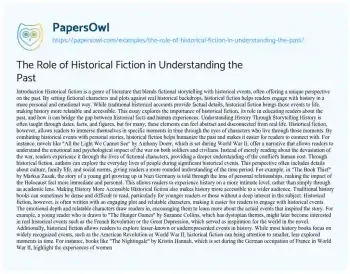 Essay on The Role of Historical Fiction in Understanding the Past