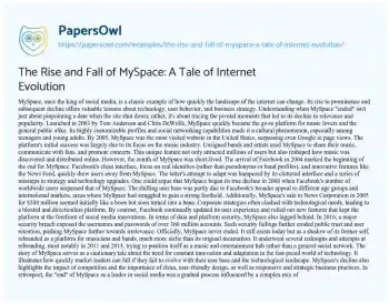 Essay on The Rise and Fall of MySpace: a Tale of Internet Evolution