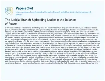 Essay on The Judicial Branch: Upholding Justice in the Balance of Power