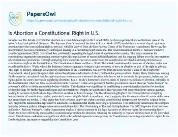 Essay on Is Abortion a Constitutional Right in U.S.