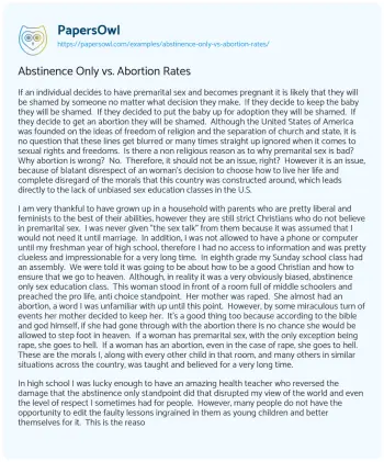 Essay on Abstinence only Vs. Abortion Rates