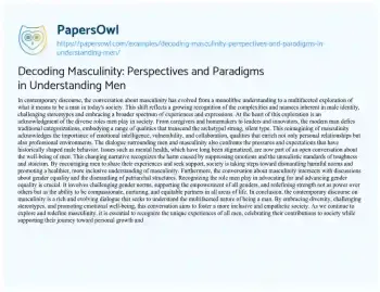 Essay on Decoding Masculinity: Perspectives and Paradigms in Understanding Men