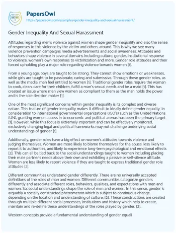 Essay on Gender Inequality and Sexual Harassment