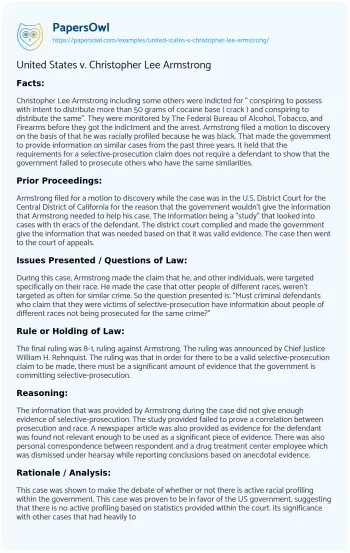 Essay on United States V. Christopher Lee Armstrong