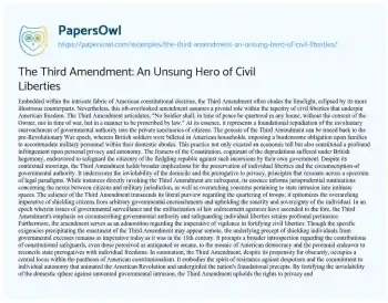 Essay on The Third Amendment: an Unsung Hero of Civil Liberties