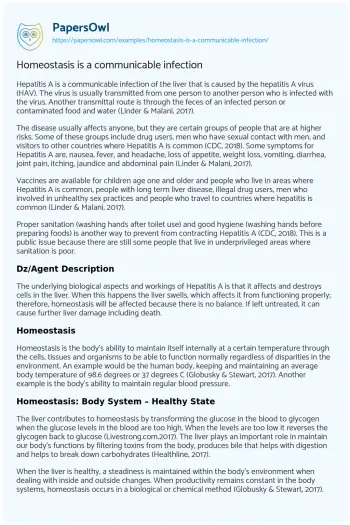 Essay on Homeostasis is a Communicable Infection