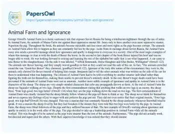 Essay on Animal Farm and Ignorance