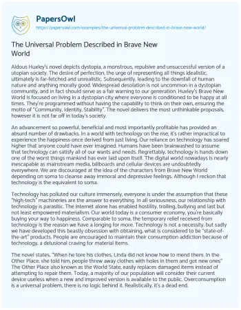 Essay on The Universal Problem Described in Brave New World