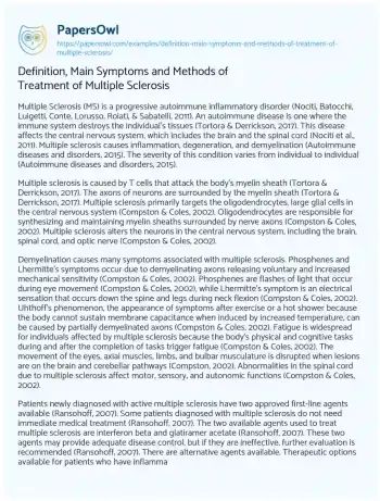 Essay on Definition, Main Symptoms and Methods of Treatment of Multiple Sclerosis