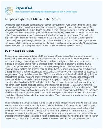 Essay on Adoption Rights for LGBT in United States