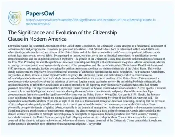 Essay on The Significance and Evolution of the Citizenship Clause in Modern America