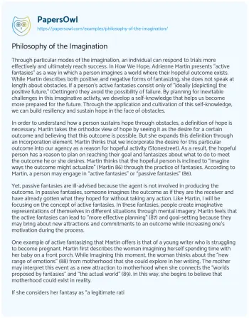 Essay on Philosophy of the Imagination