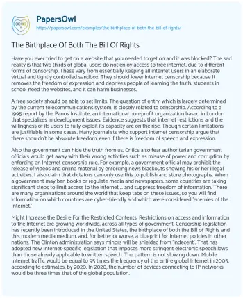 Essay on The Birthplace of both the Bill of Rights