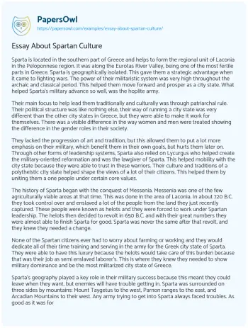 Essay on Essay about Spartan Culture