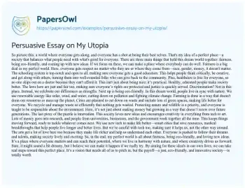 Essay on Persuasive Essay on my Utopia