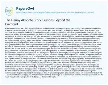 Essay on The Danny Almonte Story: Lessons Beyond the Diamond