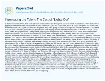 Essay on Illuminating the Talent: the Cast of “Lights Out”