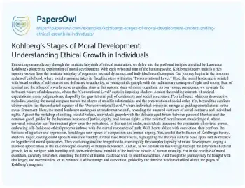 Essay on Kohlberg’s Stages of Moral Development: Understanding Ethical Growth in Individuals