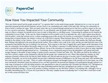 Essay on How have you Impacted your Community