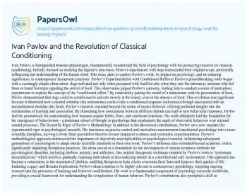 Essay on Ivan Pavlov and the Revolution of Classical Conditioning