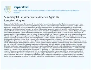 Essay on Summary of Let America be America again by Langston Hughes