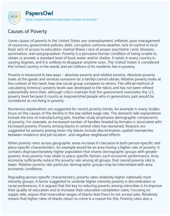 Essay on Causes of Poverty