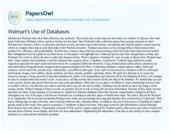 Essay on Walmart’s Use of Databases