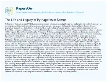 Essay on The Life and Legacy of Pythagoras of Samos