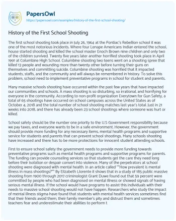 Essay on History of the First School Shooting