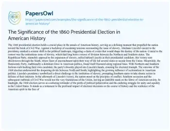 Essay on The Significance of the 1860 Presidential Election in American History