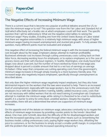 Essay on The Negative Effects of Increasing Minimum Wage