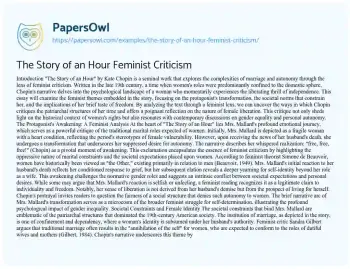 Essay on The Story of an Hour Feminist Criticism