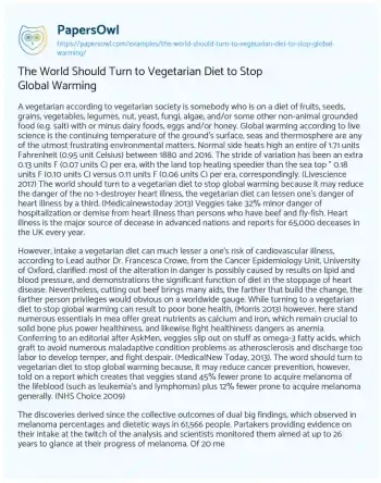 Essay on The World should Turn to Vegetarian Diet to Stop Global Warming