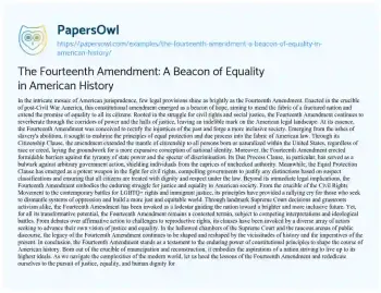 Essay on The Fourteenth Amendment: a Beacon of Equality in American History